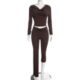 Solid Color Long Sleeve Two Piece Pants Set GDSF-J26ST457