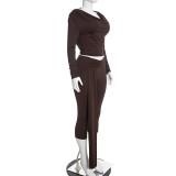 Solid Color Long Sleeve Two Piece Pants Set GDSF-J26ST457
