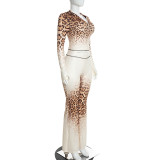 Leopard Printed Long Sleeve Two Piece Pants Set GDSF-J26ST446