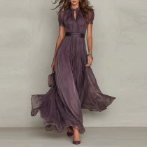 Plus Size V Neck Ruffles Short Sleeve Maxi Dress GQLK-1834