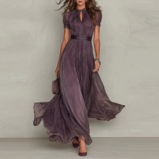 Plus Size V Neck Ruffles Short Sleeve Maxi Dress GQLK-1834