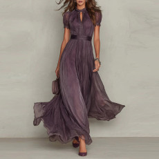 Plus Size V Neck Ruffles Short Sleeve Maxi Dress GQLK-1834
