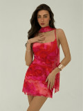 Printed Sleeveless Irregular Split Mini Dress GAXB-W587DS
