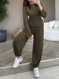 Solid Color Long Sleeve Two Piece Pants Set MIL-L419
