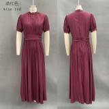 Plus Size V Neck Ruffles Short Sleeve Maxi Dress GQLK-1834
