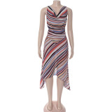 Colorful Stripe Printed V Neck Maxi Dress GAXB-D654DS