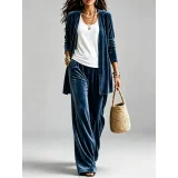 Solid Color Long Sleeve Cardigan Two Piece Pants Set GQLK-66023