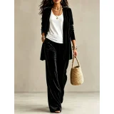 Solid Color Long Sleeve Cardigan Two Piece Pants Set GQLK-66023