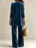 Solid Color Long Sleeve Cardigan Two Piece Pants Set GQLK-66023