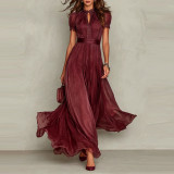Plus Size V Neck Ruffles Short Sleeve Maxi Dress GQLK-1834