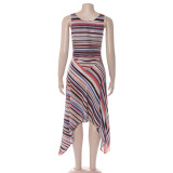 Colorful Stripe Printed V Neck Maxi Dress GAXB-D654DS