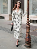 Polka Dot Printed Lace Edge Maxi Dress GAXB-W676DS