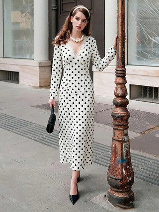 Polka Dot Printed Lace Edge Maxi Dress GAXB-W676DS