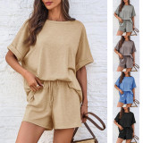 Short Sleeve Solid Color Sport Two Piece Shorts Set GMYS-LL9048