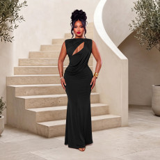 Sleeveless Solid Color Hollow Out Maxi Dress BY-7857