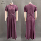 Plus Size V Neck Ruffles Short Sleeve Maxi Dress GQLK-1834