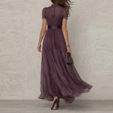 Plus Size V Neck Ruffles Short Sleeve Maxi Dress GQLK-1834