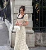 Polka Dot Printed Square Neck Maxi Dress GAXB-A738DS