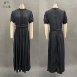Plus Size V Neck Ruffles Short Sleeve Maxi Dress GQLK-1834