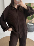 Long Sleeve Lapel Tops Two Piece Pants Set MIL-L420