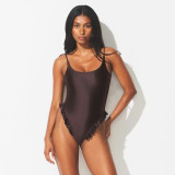 U Neck Tie Up Backless One Piece Swimsuit GAXB-A739BS