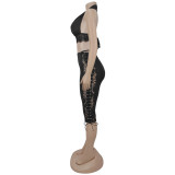 Halterneck Tuched Tie Up Two Piece Pants Set BY-7848