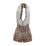 Leopard Printed Backless Halterneck Romper GAXB-M220RP
