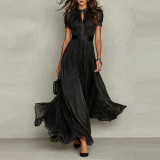 Plus Size V Neck Ruffles Short Sleeve Maxi Dress GQLK-1834