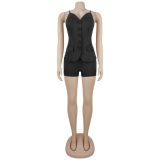 Solid Color Sling Vest Two Piece Shorts Set BY-7801