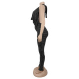 Hot Drill Backless Tie Up Jumpsuit BY-7858