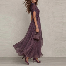 Plus Size V Neck Ruffles Short Sleeve Maxi Dress GQLK-1834