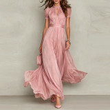 Plus Size V Neck Ruffles Short Sleeve Maxi Dress GQLK-1834