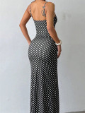 Polka Dot Printed Sling Maxi Dress GAXB-W574DS