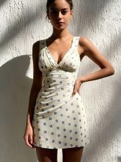 V Neck Printed Sleeveless Mini Dress GAXB-W603DS