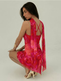 Printed Sleeveless Irregular Split Mini Dress GAXB-W587DS