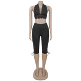Halterneck Tuched Tie Up Two Piece Pants Set BY-7848