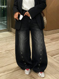 Plus Size Hollow Out Straight Jeans GYLN-6915