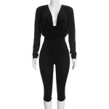 Long Sleeve V Neck Jumpsuit MXBF-J26JP480