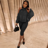Solid Color Mesh Off Shoulder Two Piece Pants Set GJYO-JS919277