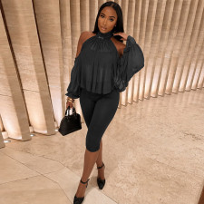Solid Color Mesh Off Shoulder Two Piece Pants Set GJYO-JS919277