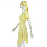 V Neck Solid Color Two Piece Skirts Set(With Headscarf) GJYO-JSD711988