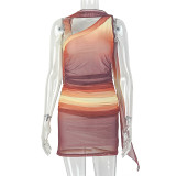 Slash Neck Color Block Mini Dress GJYO-JD305969