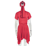 V Neck Solid Color Two Piece Skirts Set(With Headscarf) GJYO-JSD711988