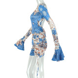 Color Block Printed Long Sleeve Two Piece Skirts Set GJYO-JSD711209