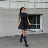 Plus Size Polka Dot Short Sleeve Mini Dress GAXB-A734DS