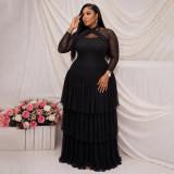 Plus Size Solid Color Long Sleeve Maxi Dress NNWF-8211
