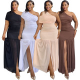Plus Size Slash Neck Ruched Split Maxi Dress NNWF-8213
