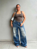 Plus Size Fashion Raw Edge Straight Jeans GYLN-5710