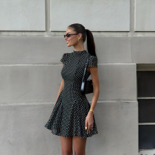 Plus Size Polka Dot Short Sleeve Mini Dress GAXB-A734DS