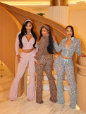Leopard Printed Zipper Two Piece Pants Set(Without Headscarf) GFCF-1470